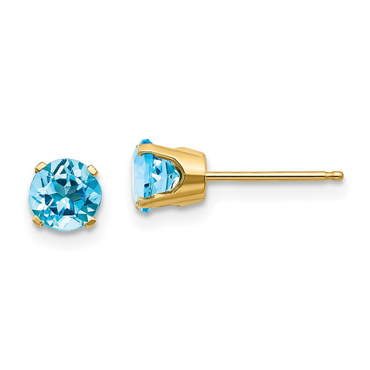 14K Yellow Gold 5mm Blue Topaz Earrings December