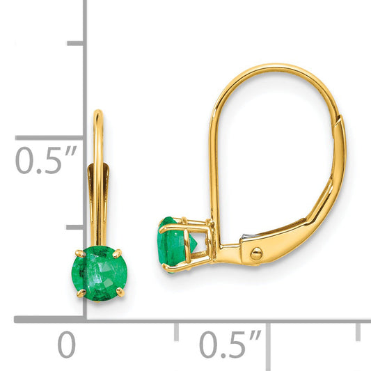 14K Yellow Gold 4mm Round May/Emerald Leverback Earrings