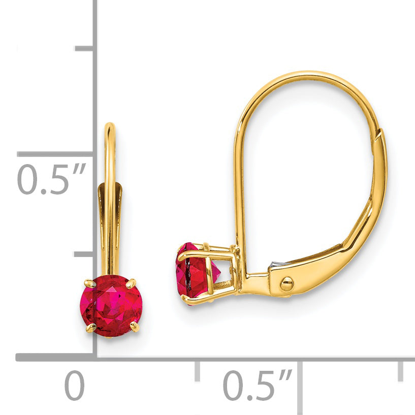 14K Yellow Gold 4mm Round July/Ruby Leverback Earrings