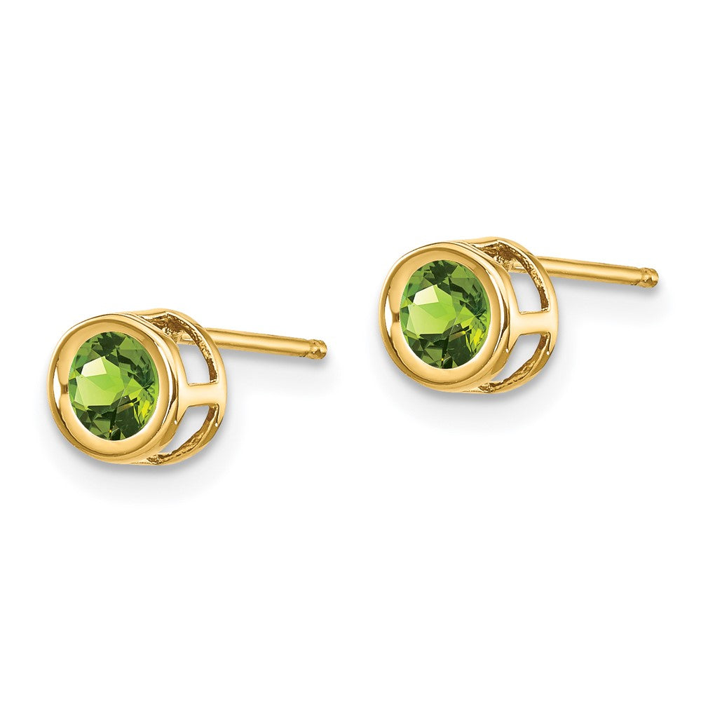 14K Yellow Gold 4mm Bezel August/Peridot Post Earrings
