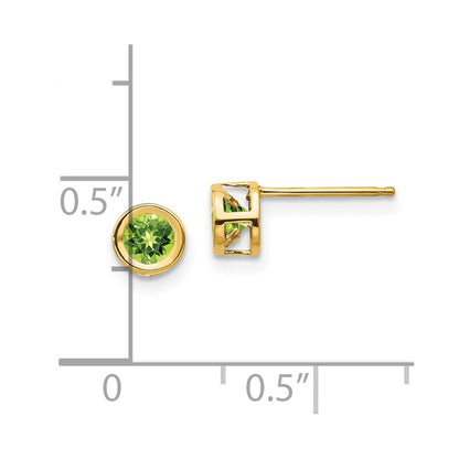 14K Yellow Gold 4mm Bezel August/Peridot Post Earrings