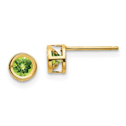 14K Yellow Gold 4mm Bezel August/Peridot Post Earrings