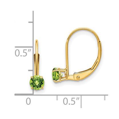 14K Yellow Gold 4mm Round August/Peridot Leverback Earrings