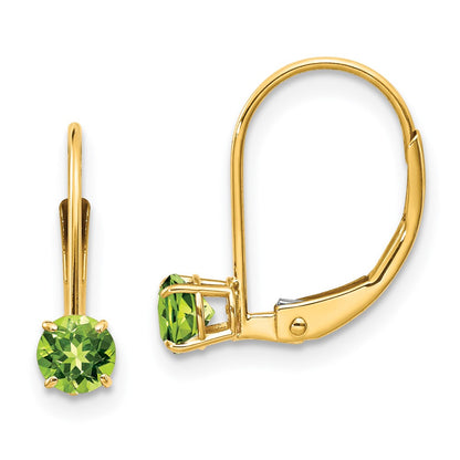 14K Yellow Gold 4mm Round August/Peridot Leverback Earrings