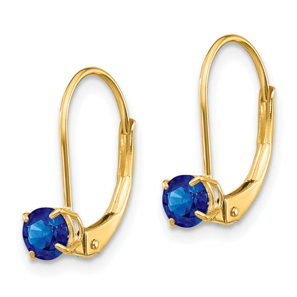 14K Yellow Gold 4mm Round September/Sapphire Leverback Earrings