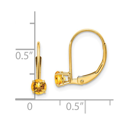 14K Yellow Gold 4mm Round November/Citrine Leverback Earrings