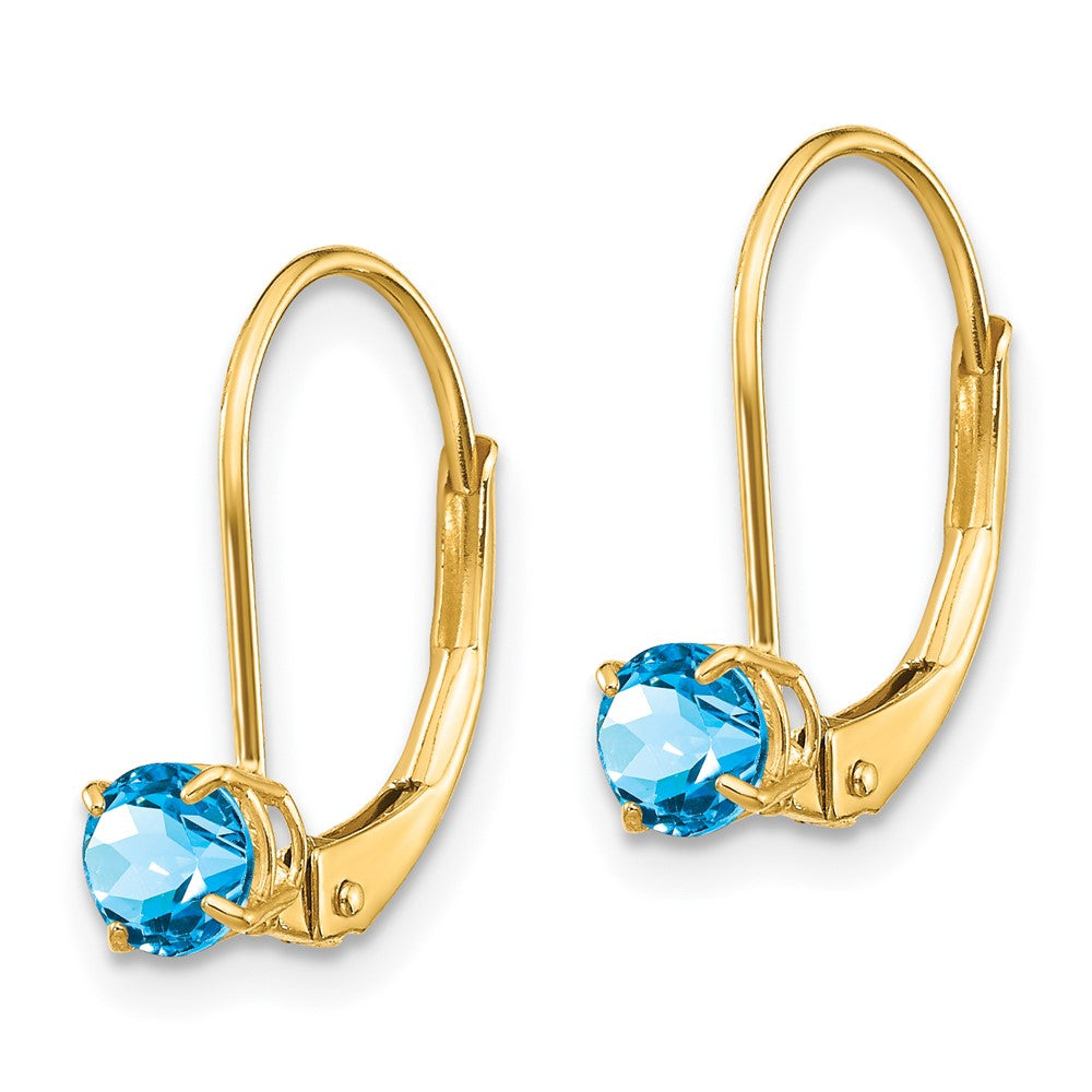14K Yellow Gold 4mm Round December/Blue Topaz Leverback Earrings