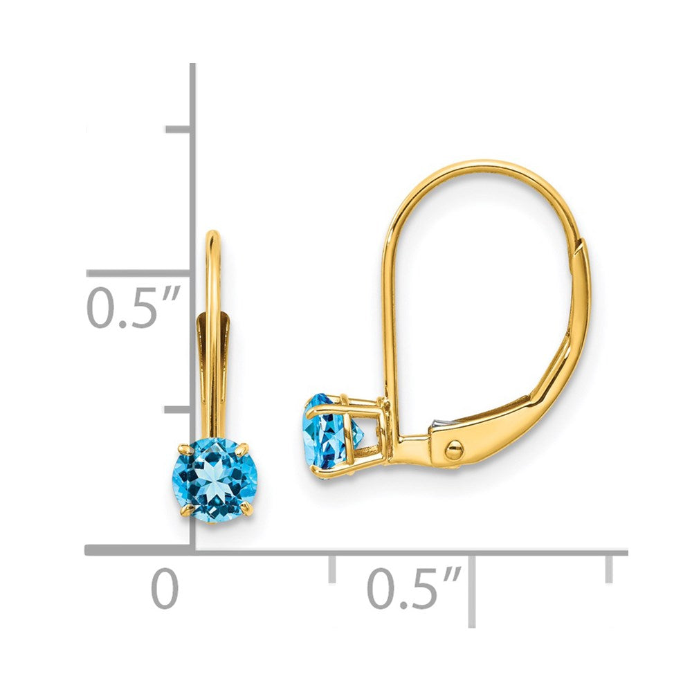 14K Yellow Gold 4mm Round December/Blue Topaz Leverback Earrings