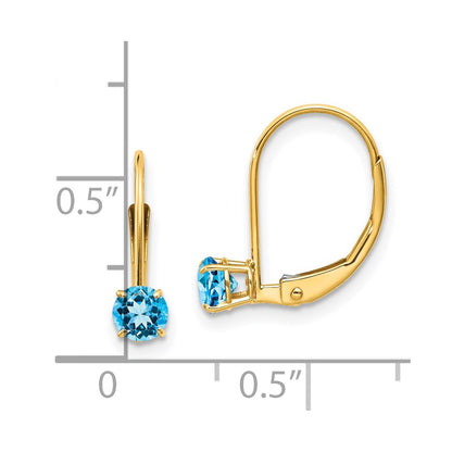 14K Yellow Gold 4mm Round December/Blue Topaz Leverback Earrings