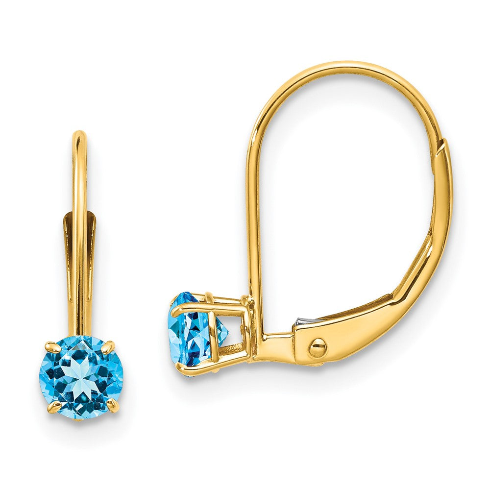 14K Yellow Gold 4mm Round December/Blue Topaz Leverback Earrings