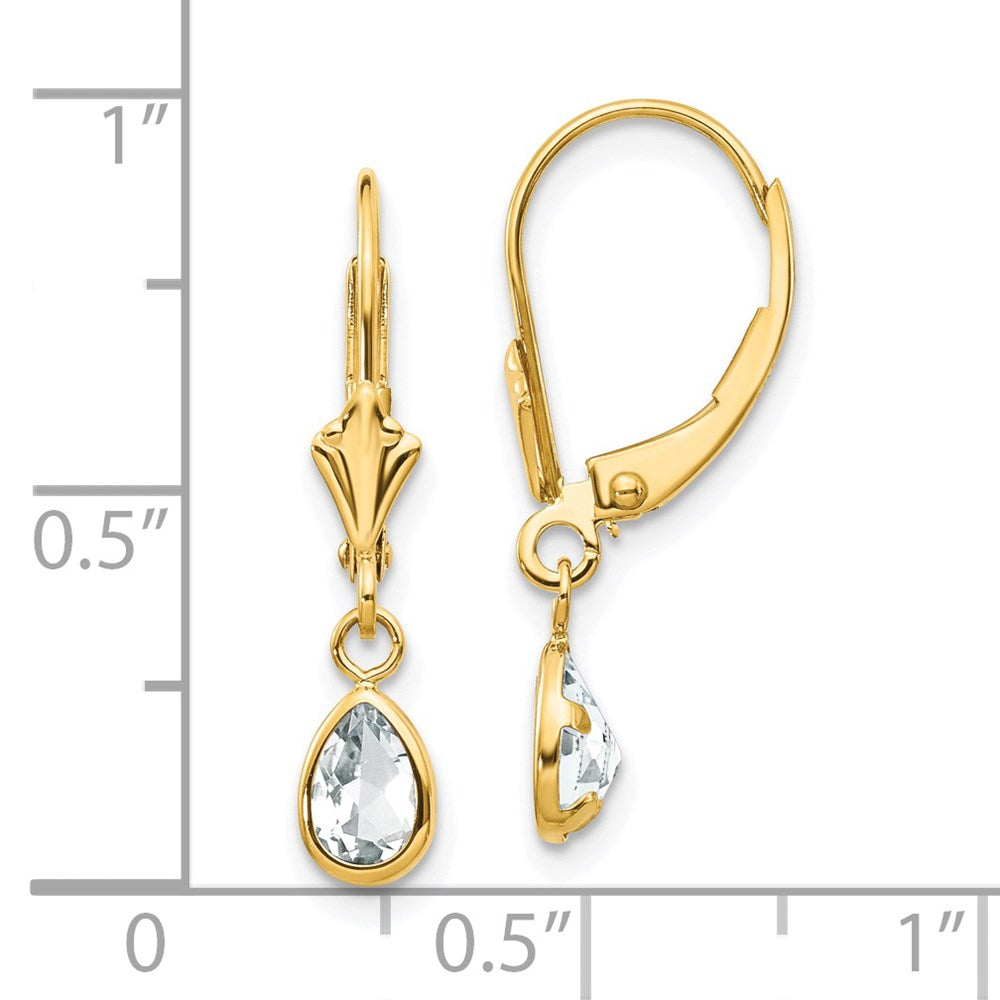 14K Yellow Gold 6X4mm April White Topaz Earrings