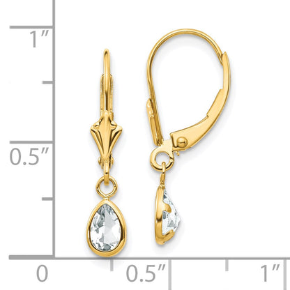 14K Yellow Gold 6X4mm April White Topaz Earrings