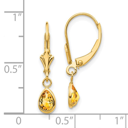 14K Yellow Gold 6X4mm November/Citrine Earrings