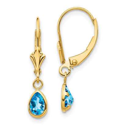 14K Yellow Gold 6X4mm December/Blue Topaz Earrings