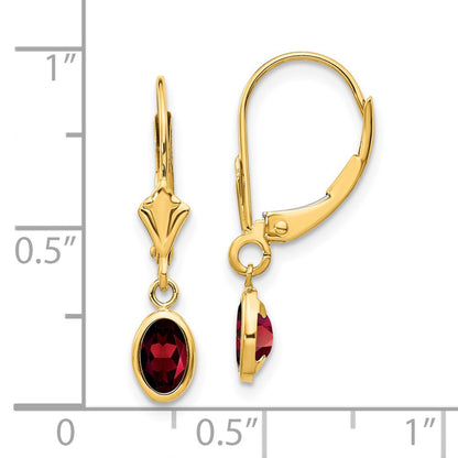 14K Yellow Gold 6X4mm Garnet/January Earrings