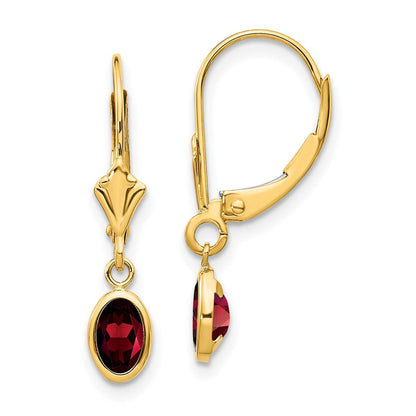 14K Yellow Gold 6X4mm Garnet/January Earrings