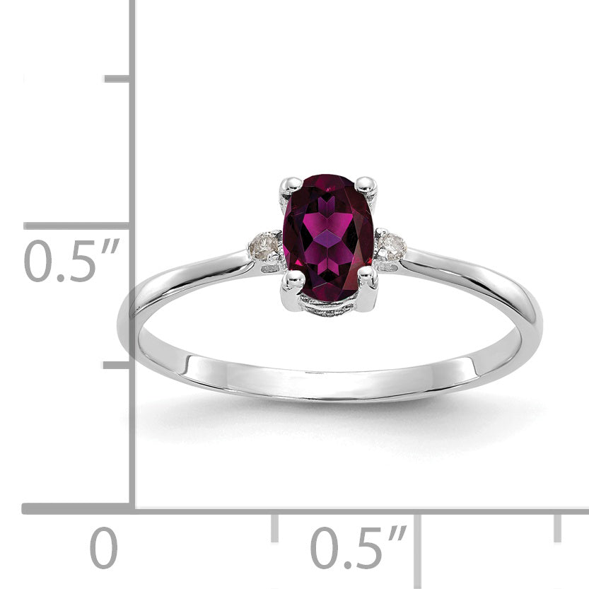 14K White Gold Diamond & Rhodolite Garnet Birthstone Ring