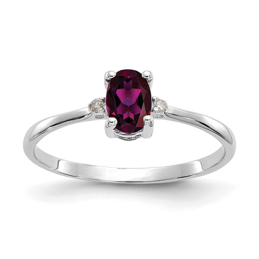14K White Gold Diamond & Rhodolite Garnet Birthstone Ring