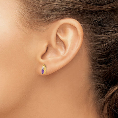 14K Yellow Gold Amethyst And Diamond Earrings