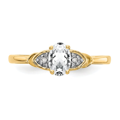 14K Yellow Gold White Topaz And Diamond Ring