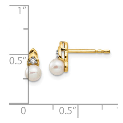 14K Yellow Gold Fw Cultured Pearl And Diamond Earrings