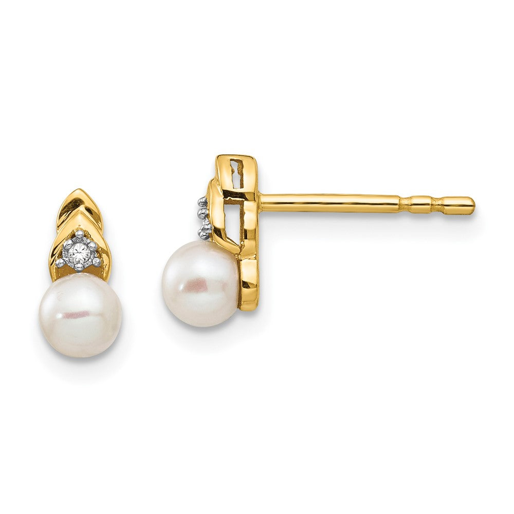 14K Yellow Gold Fw Cultured Pearl And Diamond Earrings