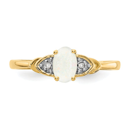 14K Yellow Gold Opal And Diamond Ring