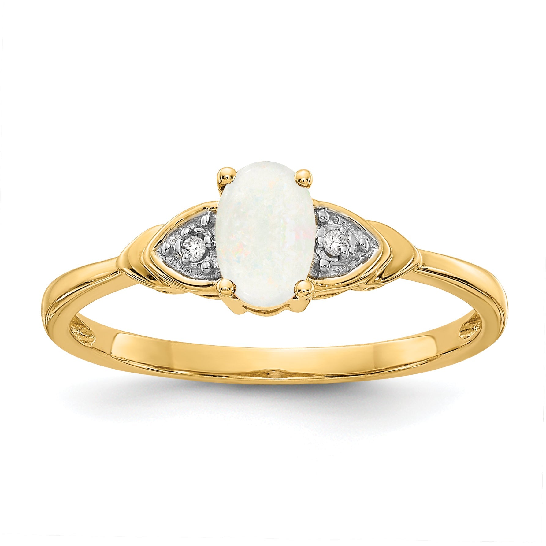 14K Yellow Gold Opal And Diamond Ring
