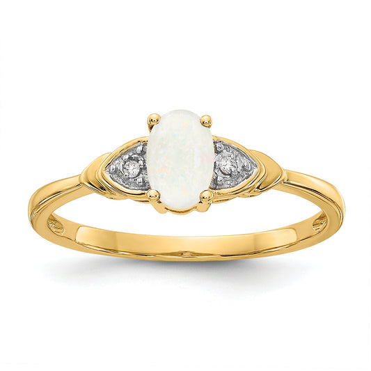 14K Yellow Gold Opal And Diamond Ring