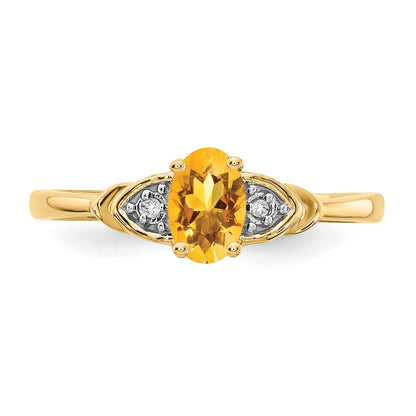 14K Yellow Gold Citrine And Diamond Ring