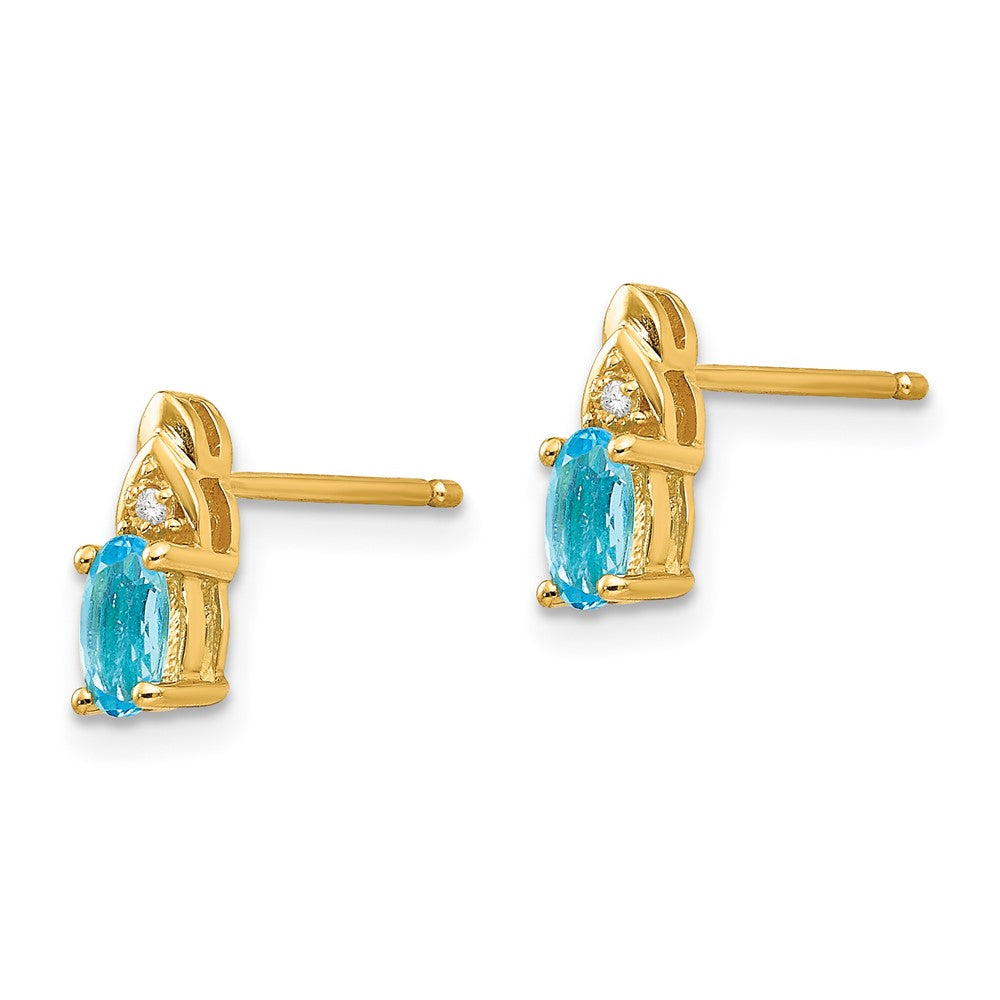 14K Yellow Gold Blue Topaz And Diamond Earrings