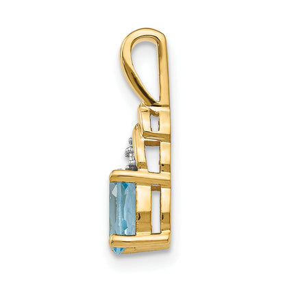 14K Yellow Gold Blue Topaz And Diamond Pendant