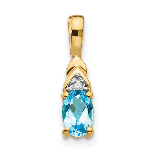 14K Yellow Gold Blue Topaz And Diamond Pendant