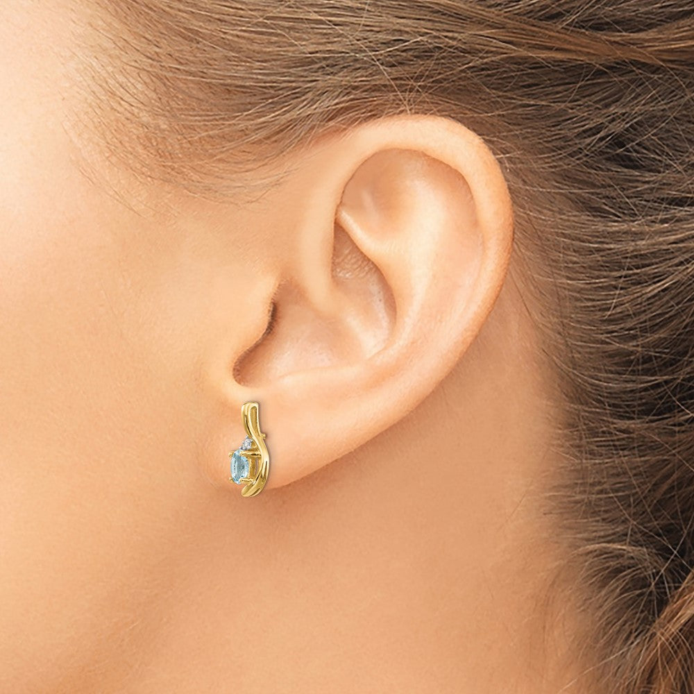 14K Yellow Gold Aquamarine And Diamond Post Earrings
