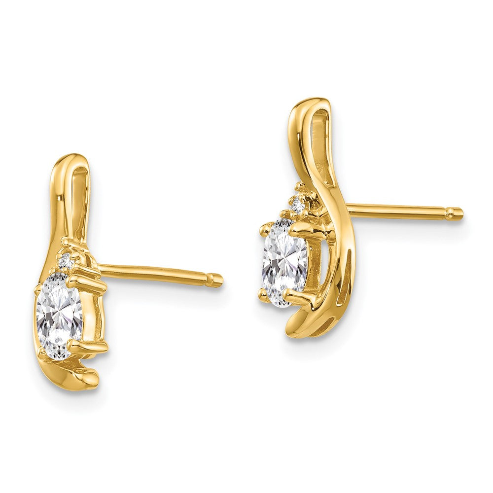 14K Yellow Gold White Topaz And Diamond Post Earrings