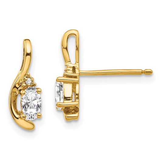 14K Yellow Gold White Topaz And Diamond Post Earrings