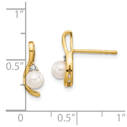 14K Yellow Gold Fw Cultured Pearl And Diamond Post Earrings