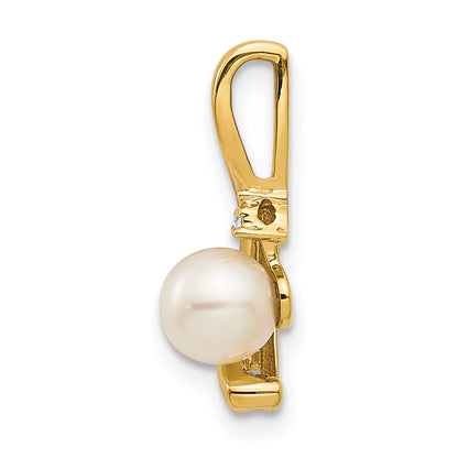 14K Yellow Gold Fw Cultured Pearl And Diamond Pendant