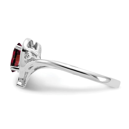 14K White Gold Garnet And Diamond Heart Ring