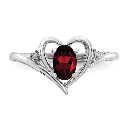 14K White Gold Garnet And Diamond Heart Ring