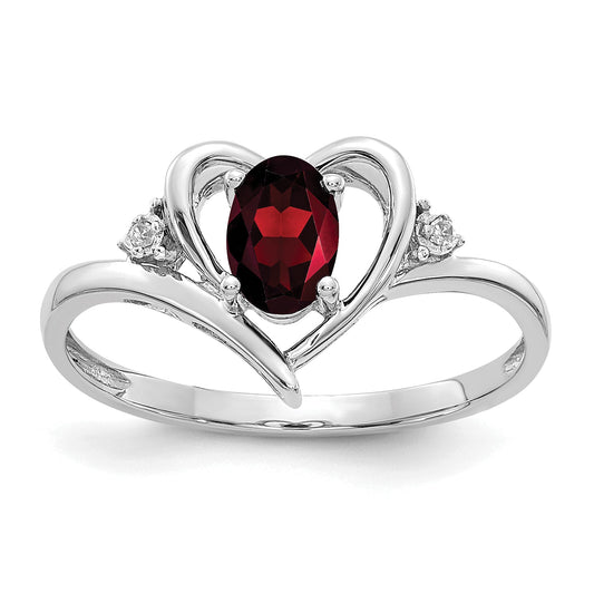 14K White Gold Garnet And Diamond Heart Ring