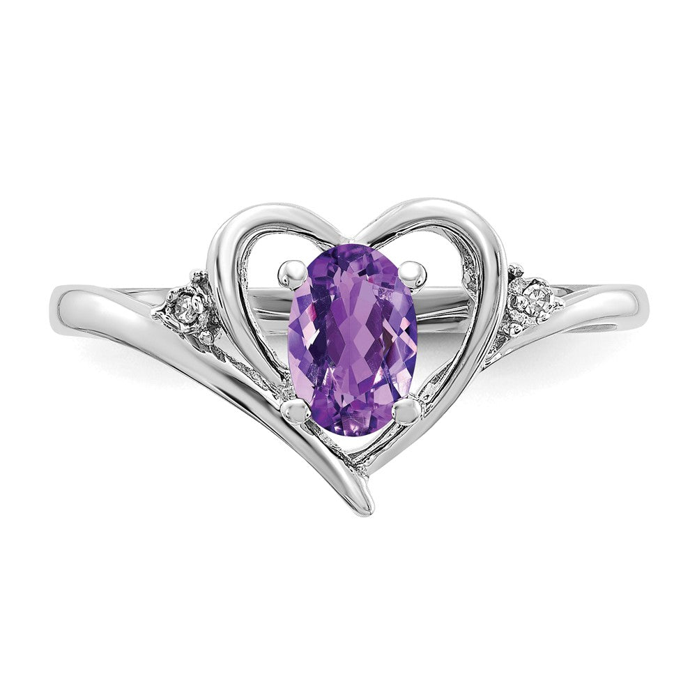 14K White Gold Amethyst And Diamond Heart Ring