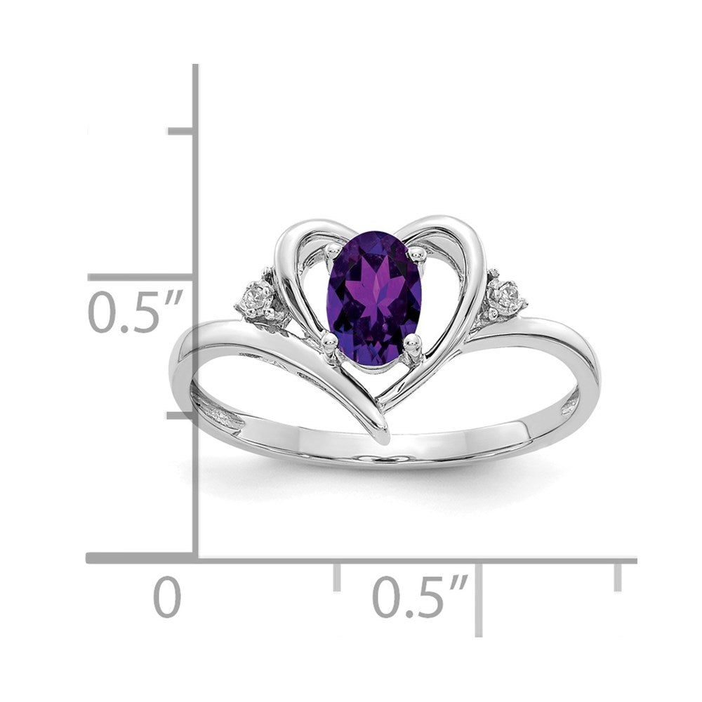 14K White Gold Amethyst And Diamond Heart Ring