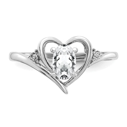 14K White Gold Topaz And Diamond Heart Ring