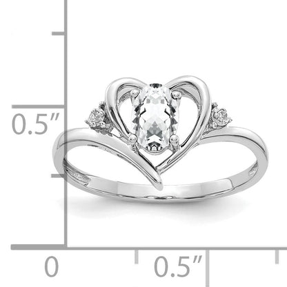 14K White Gold Topaz And Diamond Heart Ring