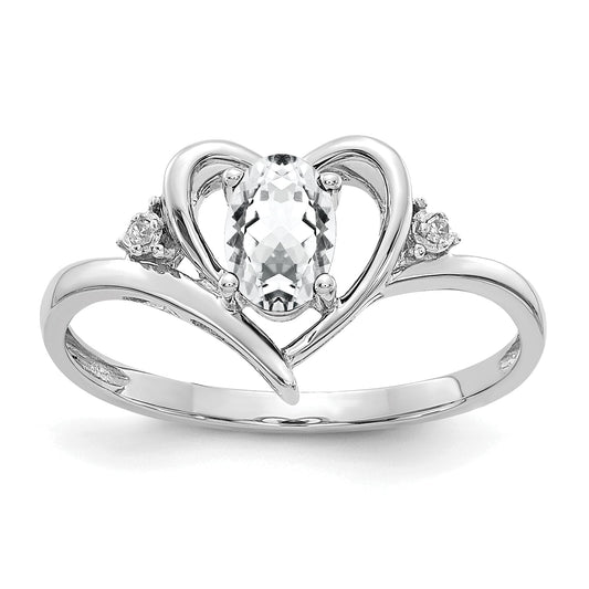 14K White Gold Topaz And Diamond Heart Ring