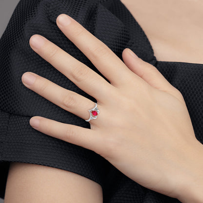 14K White Gold Ruby And Diamond Heart Ring