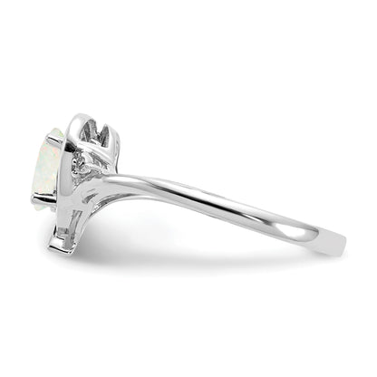 14K White Gold Opal And Diamond Heart Ring