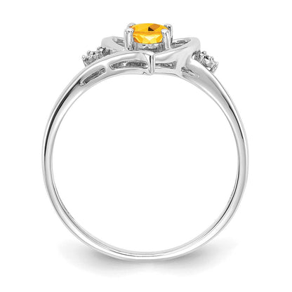14k White Gold Citrine and Real Diamond Heart Ring