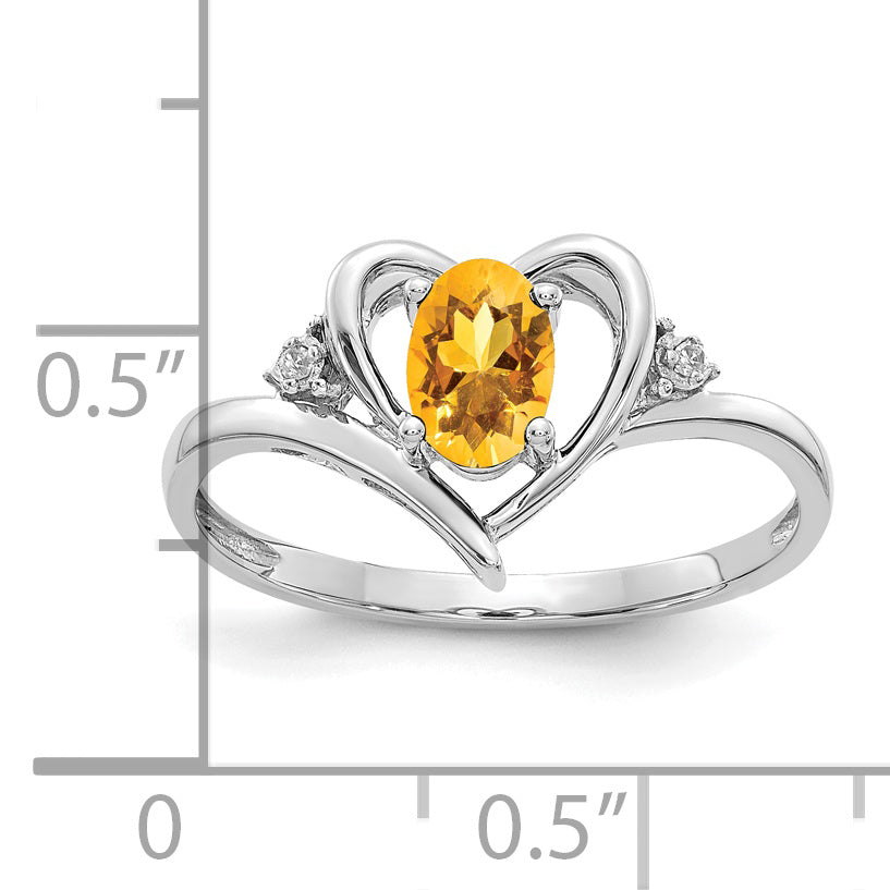 14K White Gold Citrine And Diamond Heart Ring